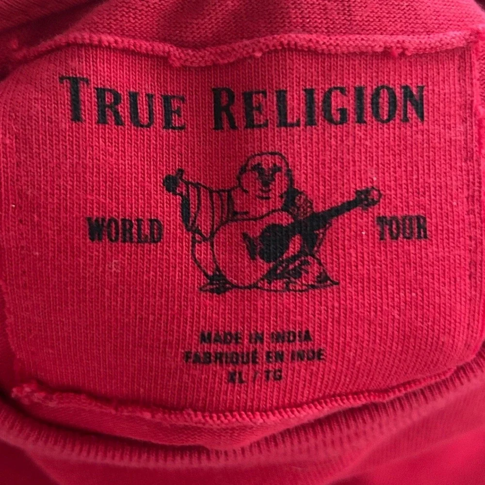 True Religion Varsity Crew Long Sleeve T-Shirt XL Red Rhinestone Logo Streetwear
